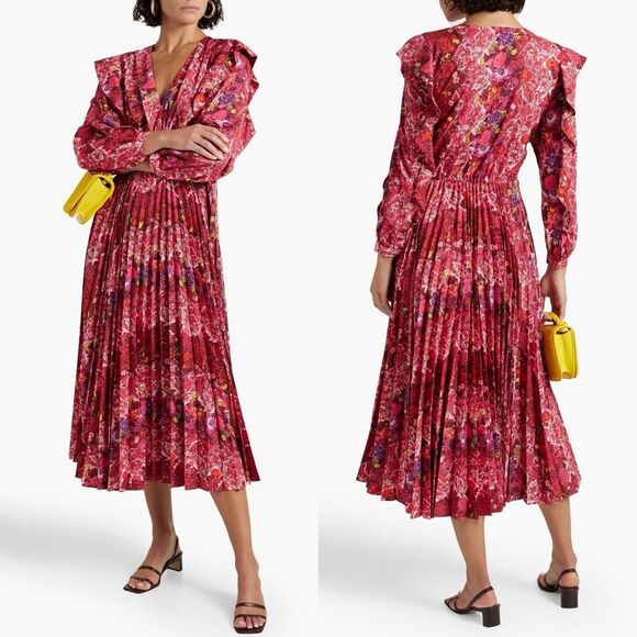 Derek Lam 10 Crosby Chrishelle Pleated Midi Dress, Red, NWT, Size 0 - Picture 1 of 13